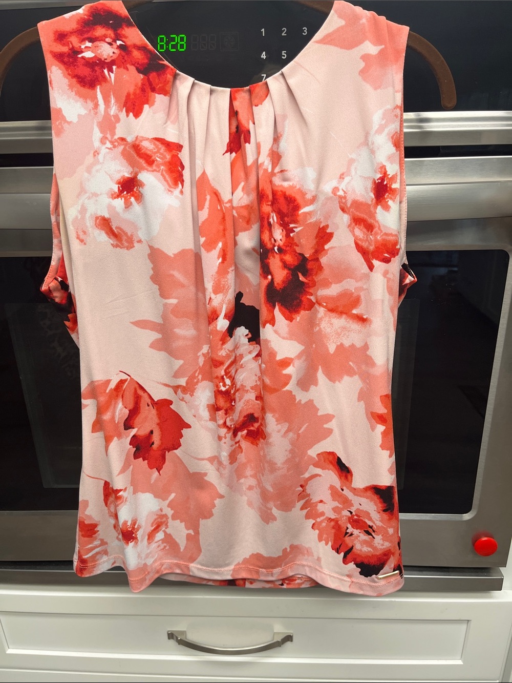 Calvin Klein Pink and Coral Floral Sleeveless Pleat-Front Top